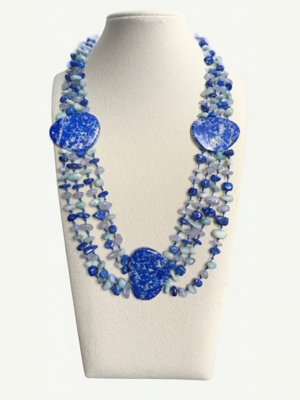 Sajen 925 Lapis Lazuli Chalcedony 4 Strand Hand Knotted Necklace 21.5 Inch